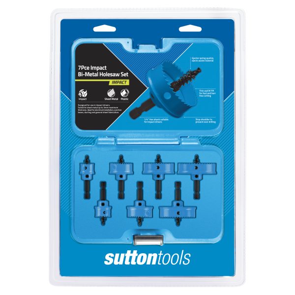 HOLESAW H119 7PCE SET Bi Metal Impact Hex Shank Sutton