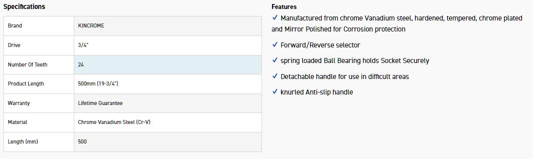 KINCROME H35C RATCHET HDL 3/4DVE - Image 2