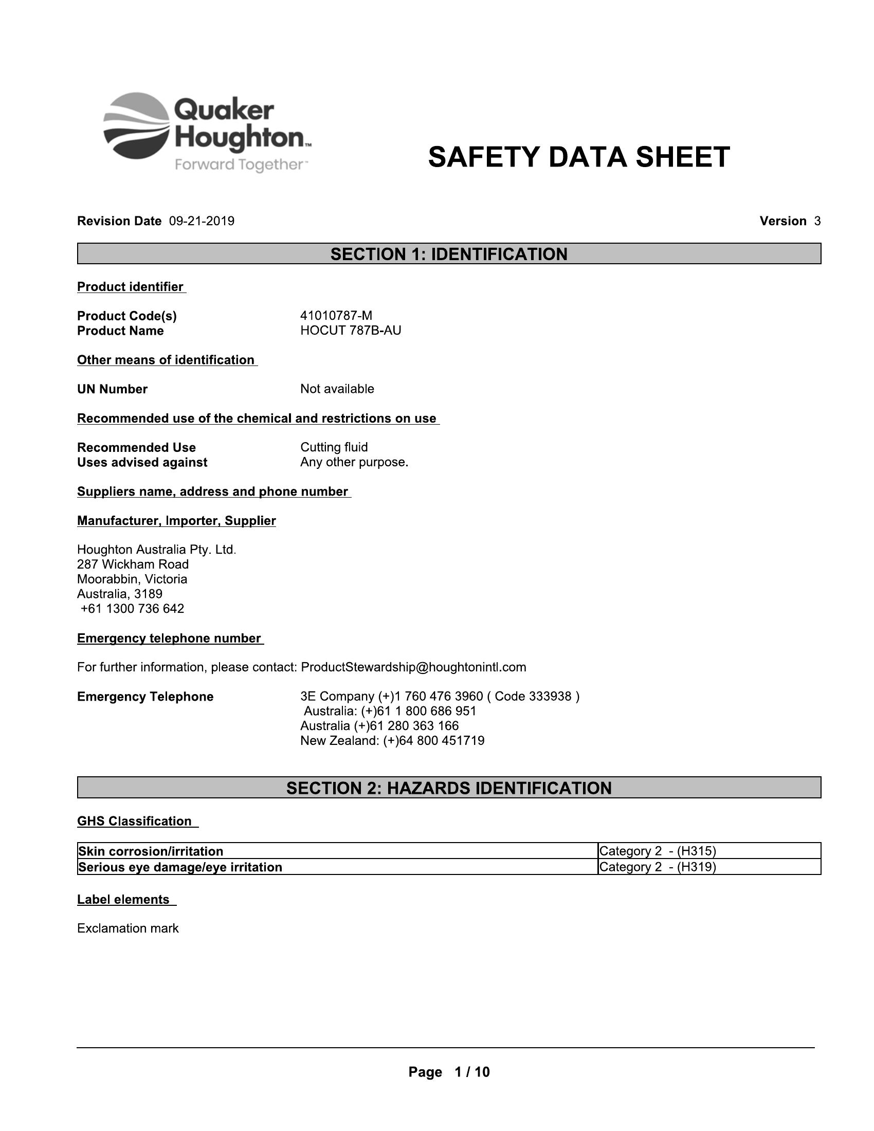 Quaker Houghton HOCUT 787B 20lt pail - Image 2