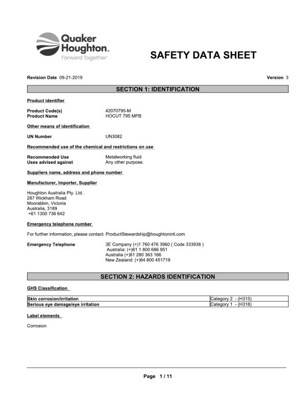 Quaker Houghton HOCUT 795MP-B 205lt drum - Image 2