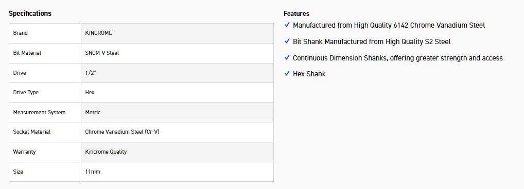 KINCROME HSL11M SOCKET HEX BIT 11MM-140MM(L) - Image 2