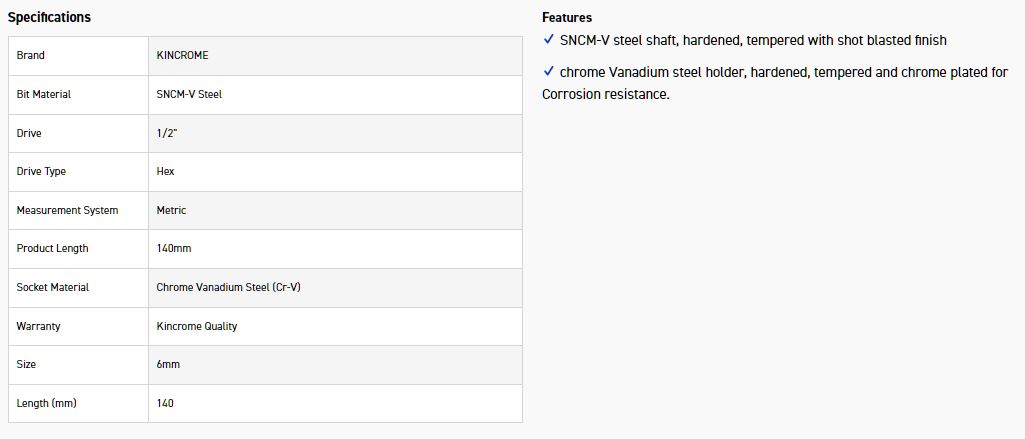 KINCROME HSL6M SOCKET HEX BIT 6MM-140MM(L) - Image 2