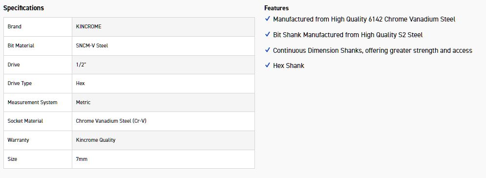 KINCROME HSXXL7M SOCKET HEX BIT 7MM-240MM(L) - Image 2