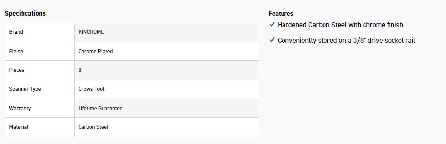 KINCROME K030008 WRENCH SET C/FOOT 8P M 3/8D - Image 4