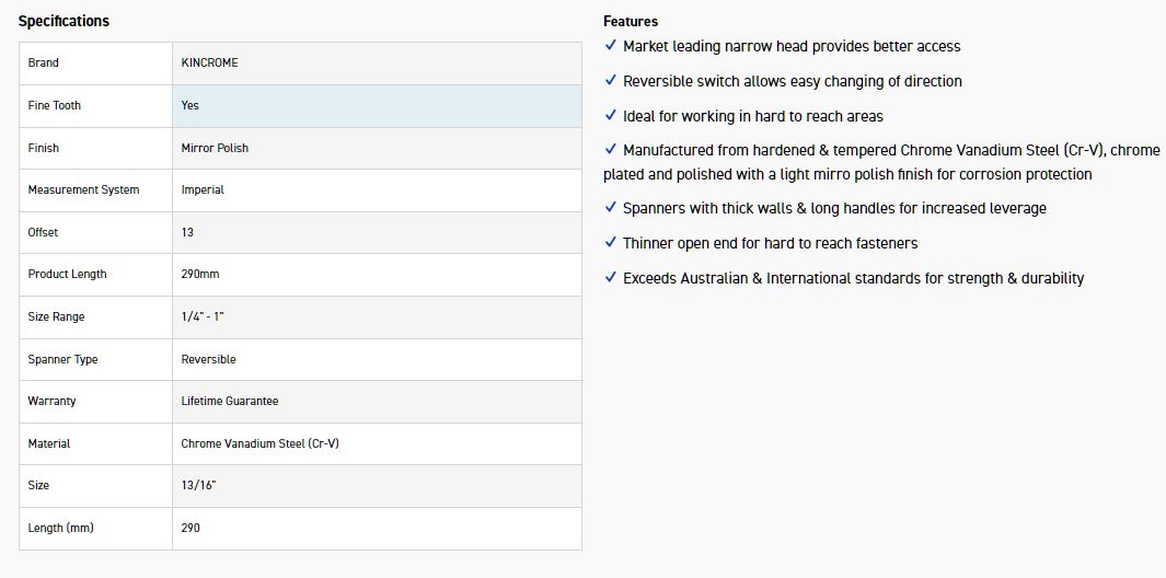 KINCROME K030019 13/16 REVERSE GEAR SPANNER - Image 2