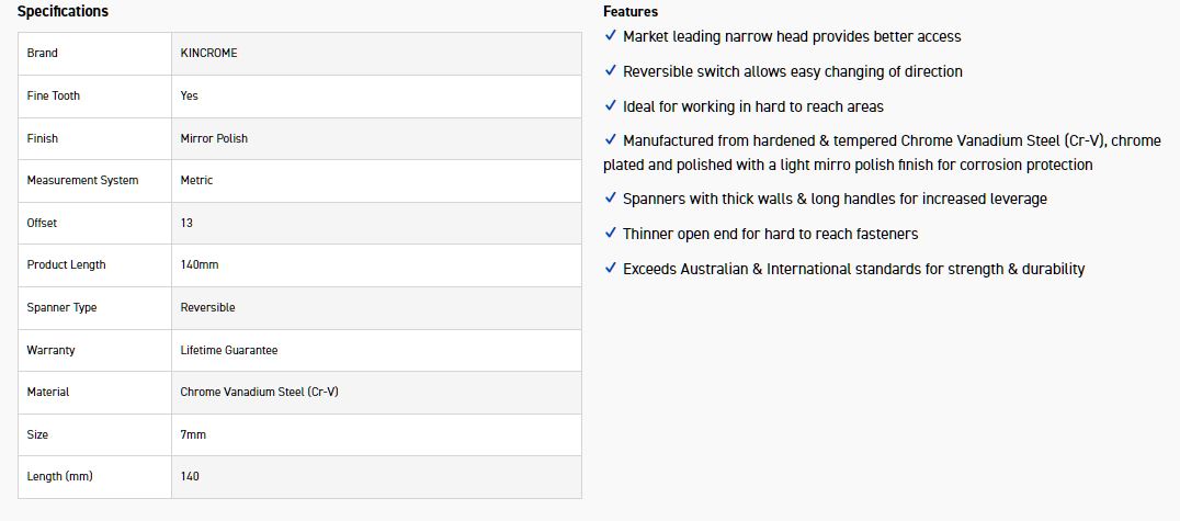 KINCROME K030030 7MM REVERSE GEAR SPANNER - Image 2