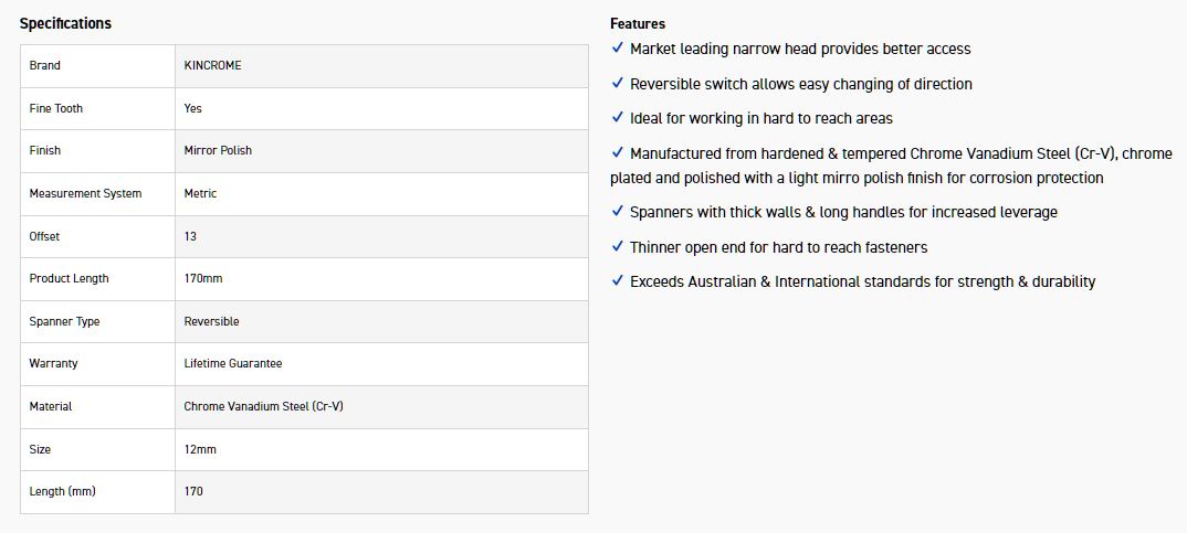 KINCROME K030035 12MM REVERSE GEAR SPANNER - Image 4
