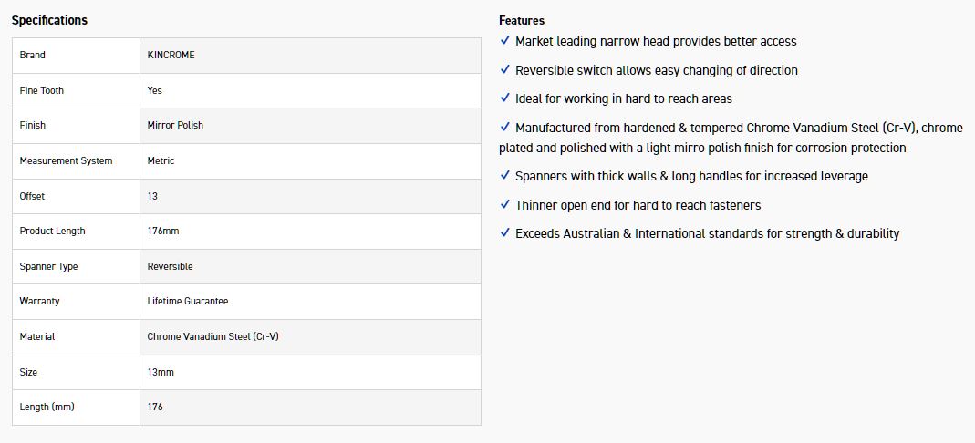 KINCROME K030036 13MM REVERSE GEAR SPANNER - Image 4