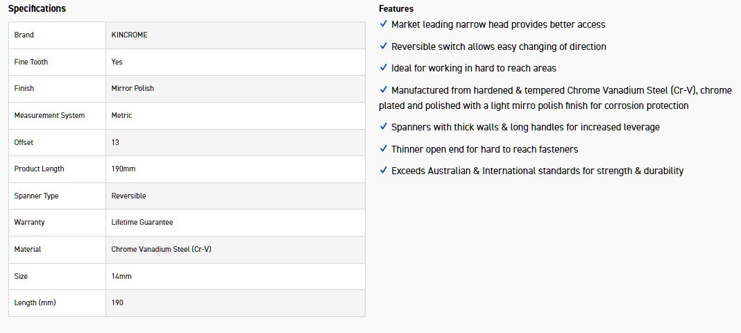 KINCROME K030037 14MM REVERSE GEAR SPANNER - Image 4