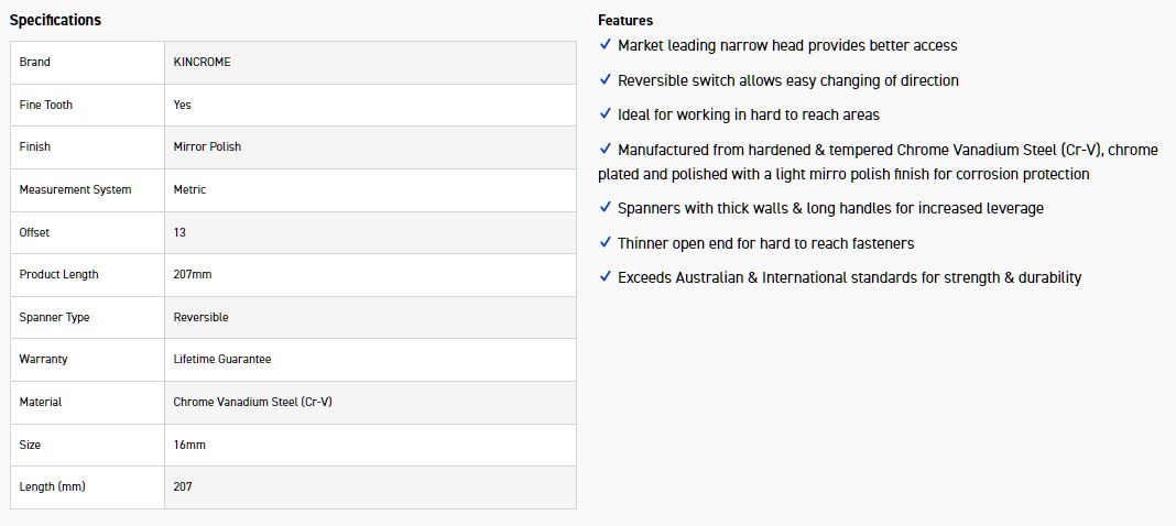 KINCROME K030039 16MM REVERSE GEAR SPANNER - Image 4