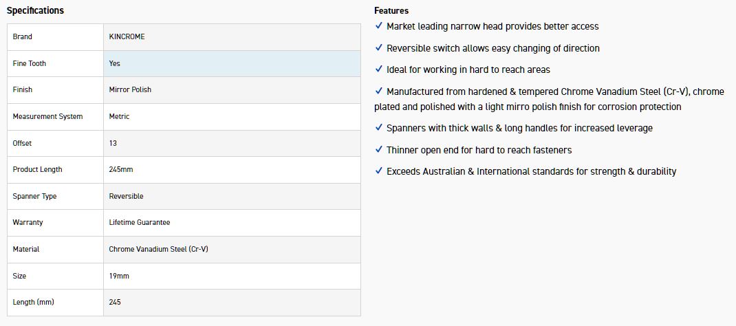 KINCROME K030042 19MM REVERSE GEAR SPANNER - Image 4