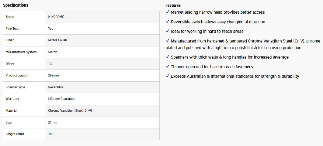 KINCROME K030043 21MM REVERSE GEAR SPANNER - Image 4
