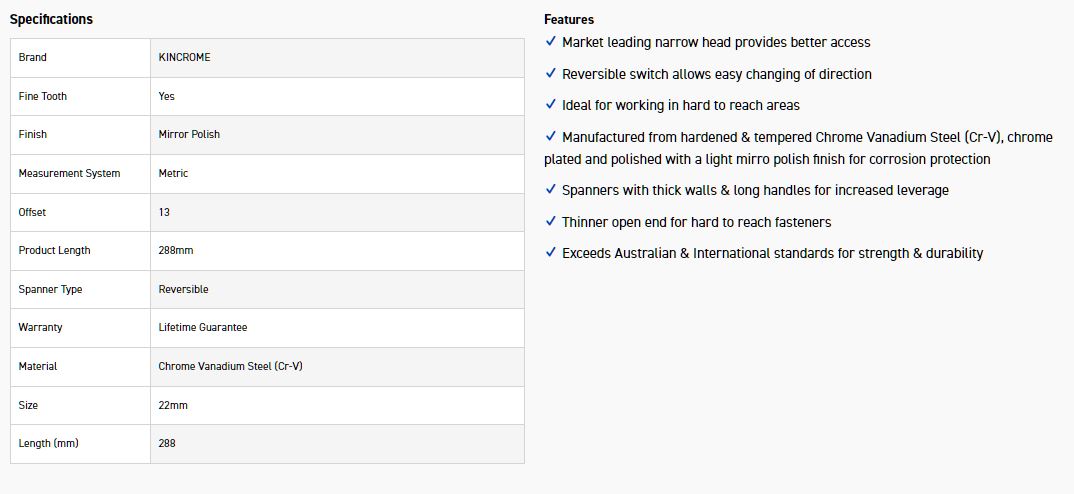KINCROME K030044 22MM REVERSE GEAR SPANNER - Image 4