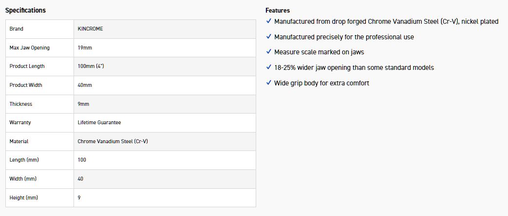 KINCROME K040001 ADJ WRENCH 100MM (4IN) CHR - Image 3