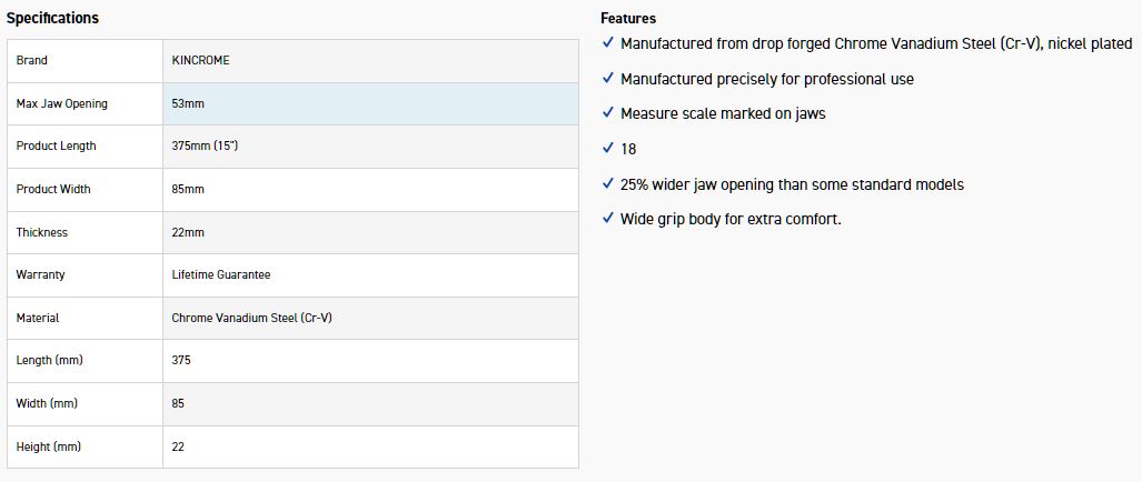 KINCROME K040006 ADJ WRENCH 375MM (15") CHR - Image 3