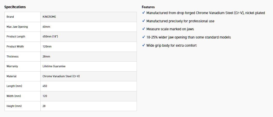 KINCROME K040007 ADJ WRENCH 450MM (18") CHR - Image 3