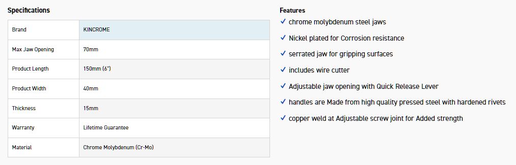 KINCROME K040010 PLIER LOCKING L/NOSE 150MM - Image 3