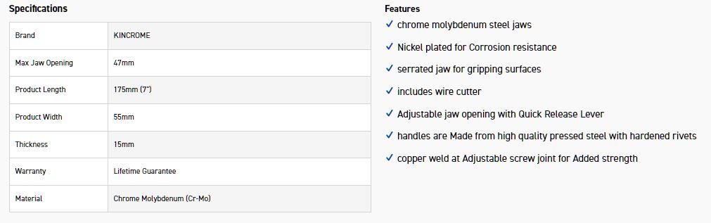 KINCROME K040017 LOCK GRIP PLIER 175mm (7") - Image 3