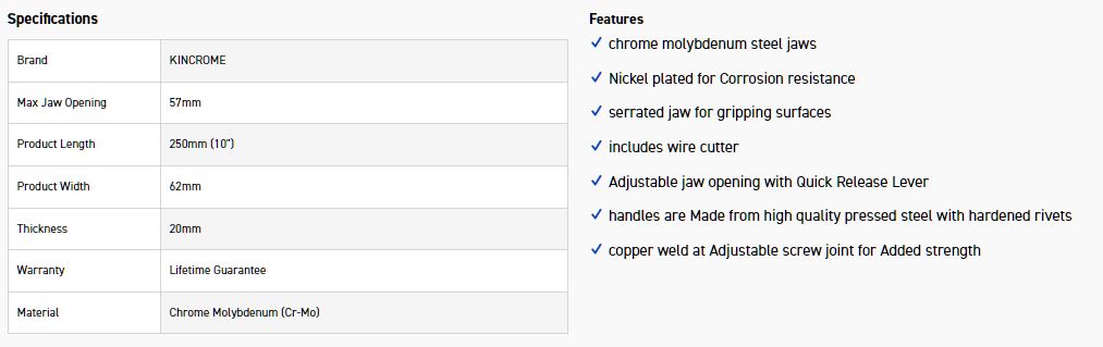 KINCROME K040018 LOCK GRIP PLIER 250MM (10") - Image 3