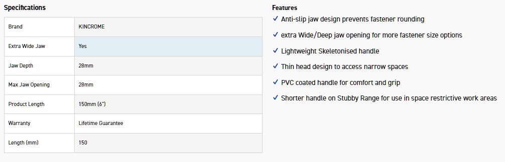 KINCROME K040051 LIGHTWEIGHT ADJ WRENCH 6" - Image 2