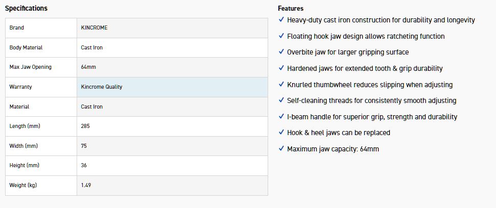KINCROME K040121 PIPE WRENCH IRON 300MM (12") - Image 4