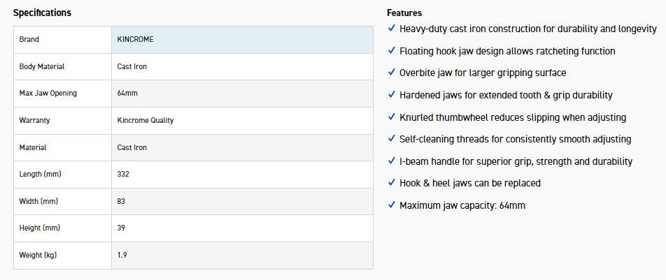 KINCROME K040122 PIPE WRENCH IRON 350MM (14") - Image 4