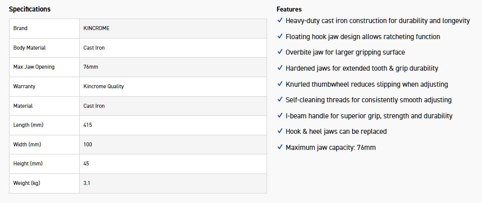 KINCROME K040123 PIPE WRENCH IRON 450MM (18") - Image 4