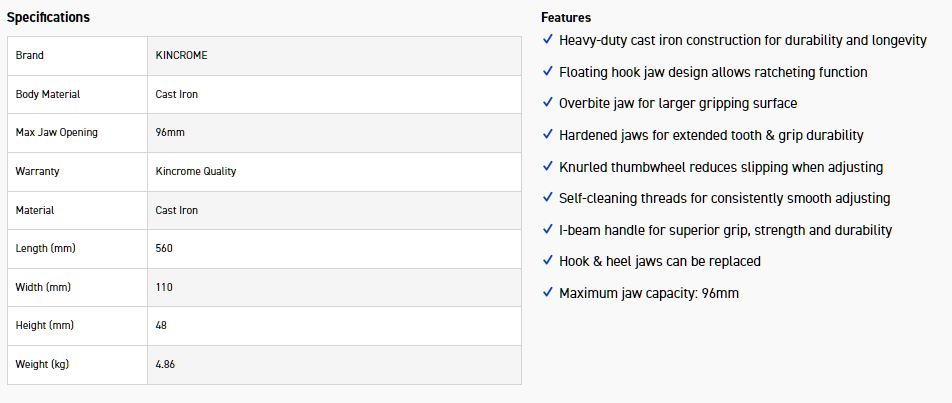 KINCROME K040124 PIPE WRENCH IRON 600MM (24") - Image 4
