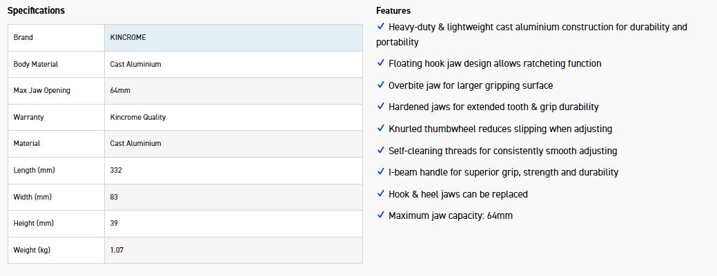 KINCROME K040132 PIPE WRENCH ALUM 350MM (14") - Image 4