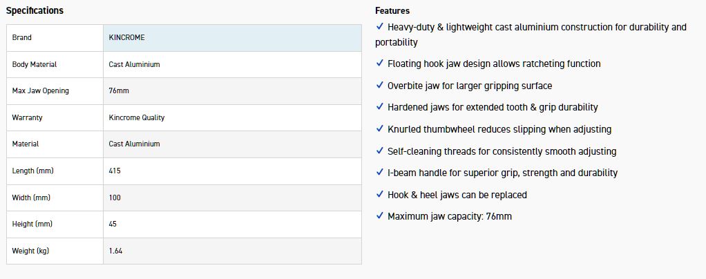 KINCROME K040133 PIPE WRENCH ALUM 450MM (18") - Image 4