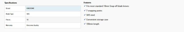KINCROME K060080 SNAP BLADES 10pce 18mm - Image 2
