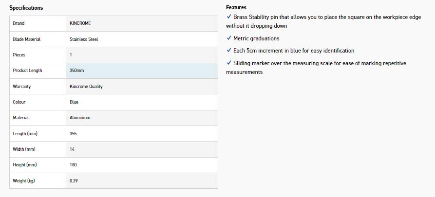 KINCROME K11173 TRY SQUARE 350MM - Image 4