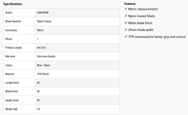 KINCROME K11552 8M TAPE MEASURE METRIC - Image 6