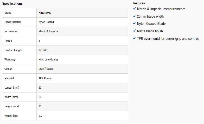 KINCROME K11553 8M/26' TAPE MEASURE MET/IMP - Image 4