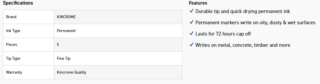 KINCROME K11785 PERM MARKER FINE PT 5PK - BLK - Image 4