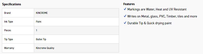 KINCROME K11832 PAINT MARKER BUL PT 1PC - WHT - Image 4