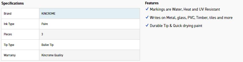 KINCROME K11833 PAINT MARKER BUL PT 3PC - MIX - Image 6