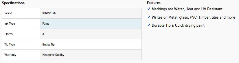 KINCROME K11834 PAINT MARKER BUL PT 3PC - BLK - Image 4
