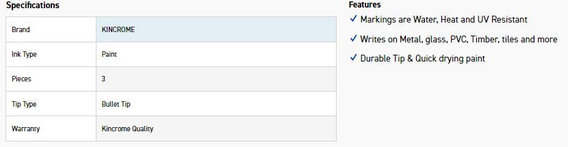 KINCROME K11836 PAINT MARKER BUL PT 3PC - WHT - Image 4