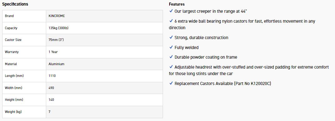 KINCROME K120020 44 ALUM ANODIZED CREEPER - Image 3