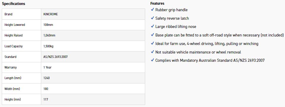 KINCROME K12069 HI LIFT JACK 1500KG (T2) - Image 3