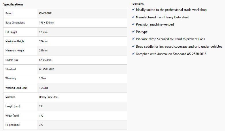 KINCROME K12070 JACK STAND 1350KG - Image 2