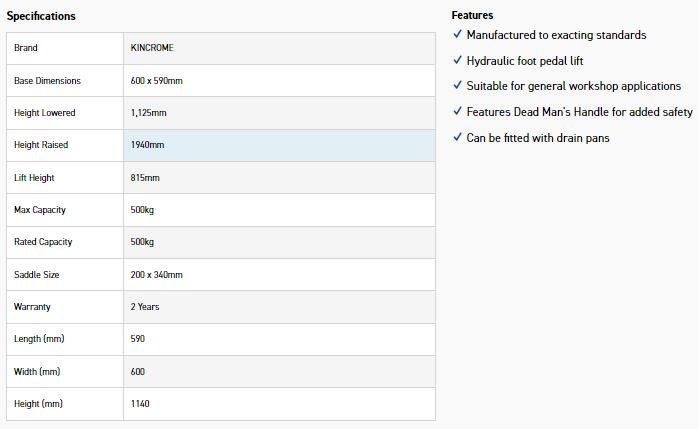 KINCROME K12120 500KG VERTICAL TRANS STAND - Image 3