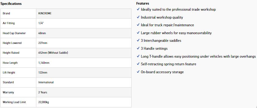 KINCROME K12132 22T AIR/HYD TRUCK JACK - Image 4