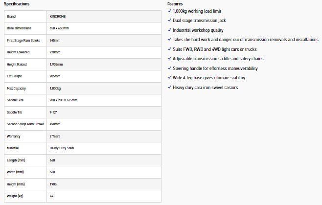 KINCROME K12134 1T DUAL STAGE TRANS JACK - Image 3