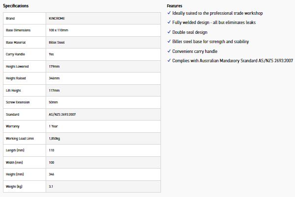 KINCROME K12150 BOTTLE JACK 1850KG WELDED - Image 3