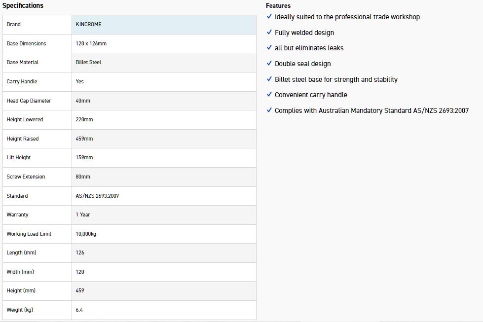 KINCROME K12153 BOTTLE JACK 10000KG WELDED - Image 4