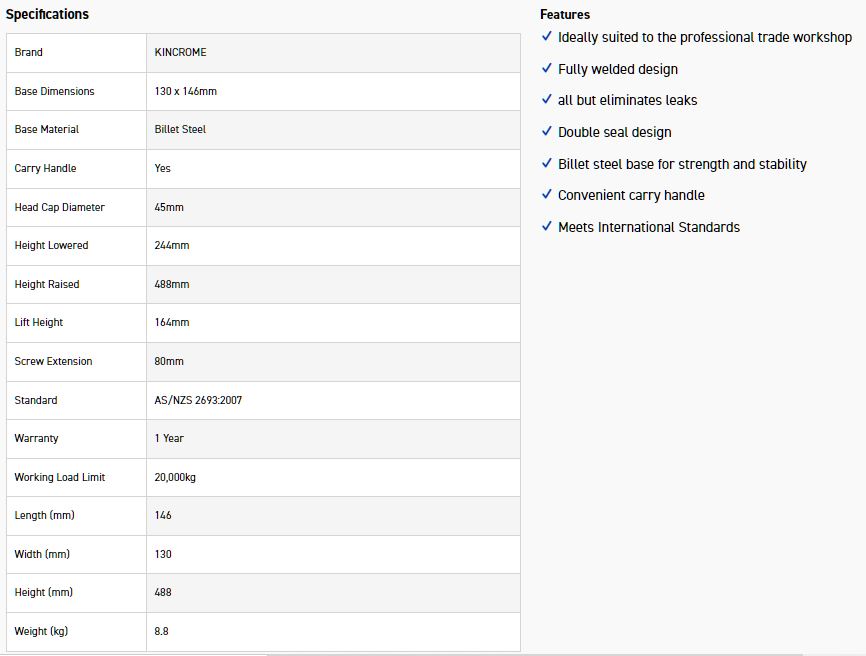 KINCROME K12157 BOTTLE JACK 20000KG WELDED - Image 4