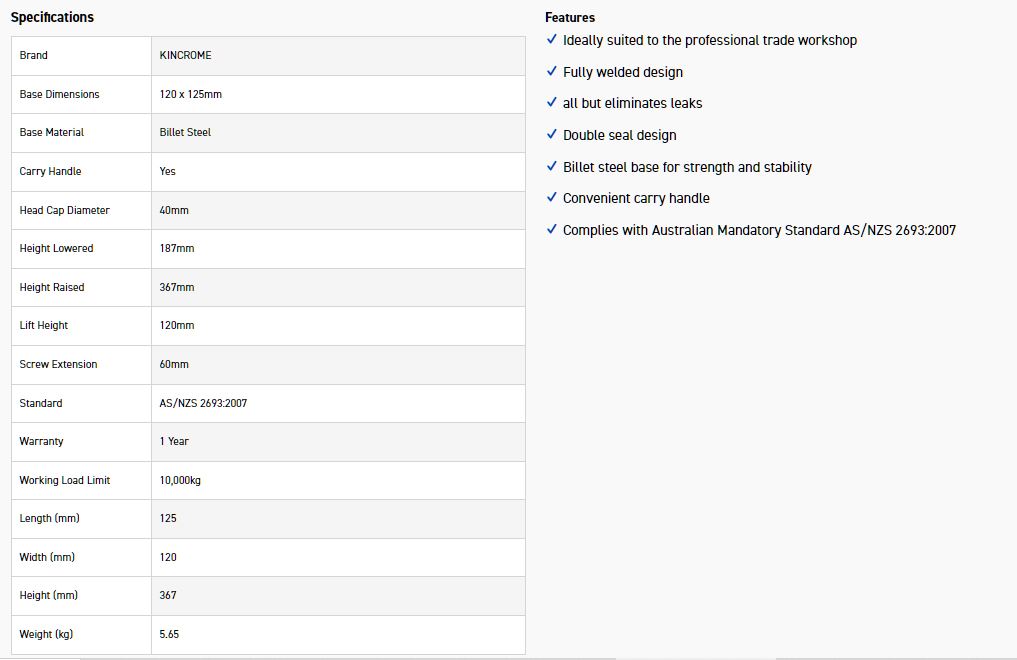 KINCROME K12158 BOTTLE JACK SQUAT 10T - WELDED - Image 3
