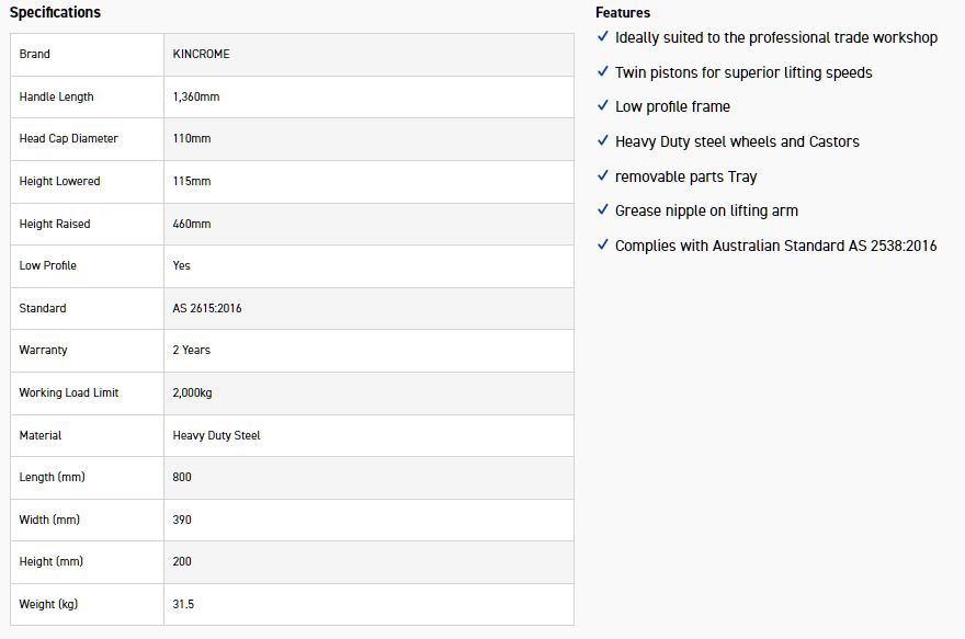 KINCROME K12162 2000KG GARAGE JACK - Image 5